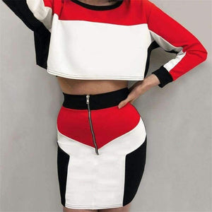 Planet Gates Red / L Sexy Two Piece Set Long Sleeve Crop Top And Mini Skirt Set 2 Piece Set Women 2018 Autumn Winter 2 Piece Outfits