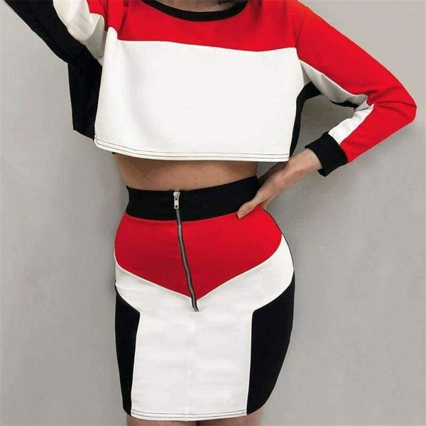 Planet Gates Red / L Sexy Two Piece Set Long Sleeve Crop Top And Mini Skirt Set 2 Piece Set Women 2018 Autumn Winter 2 Piece Outfits