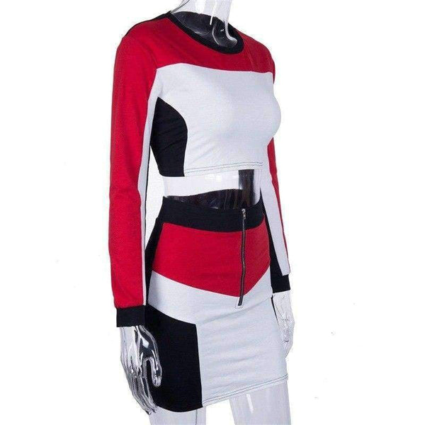 Planet Gates Red / L Sexy Two Piece Set Long Sleeve Crop Top And Mini Skirt Set 2 Piece Set Women 2018 Autumn Winter 2 Piece Outfits