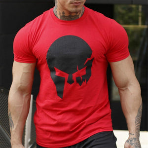 Skull Print Cotton T Shirt Mens Gyms Fitness Slim T-shirt Summer Casual Black Short Sleeve Tee Tops Male Brand Clothing