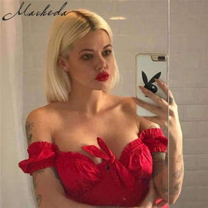 Planet Gates Red / L Women Sexy Bare Shoulder Multi Color Choice Top Women Summer Casual Short Sleeve Women Top White Pink Red Top