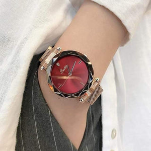 Planet Gates Red Lady Crystal Watch Magnet buckle Women Dress Watch Fashion Quartz Watch Female Stainless Steel Wristwatches