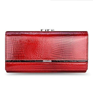 Planet Gates Red Leather Women Wallets Crocodile Print Long Hasp Zipper Wallet Ladies Clutch Bag Purse Female Luxury