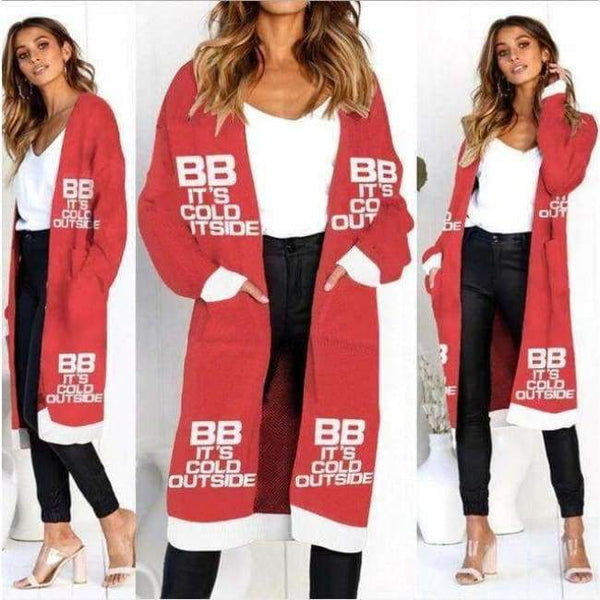 Planet Gates Red letter / L Casual Long Sweater For Women Christmas Cardigan Lady's Sweaters Female Cardigan Autumn Pull Femme Hiver Winter Clothes