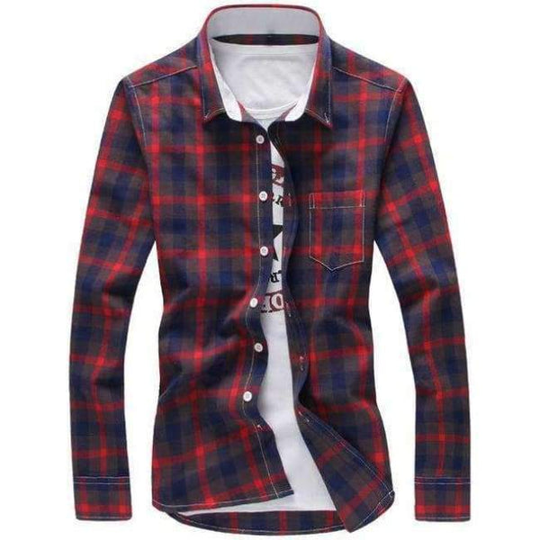 Planet Gates Red / M 5XL Plaid Shirts Men Checkered Shirt Brand 2018 New Fashion Button Down Long Sleeve Casual Shirts Plus Size Drop Shipping