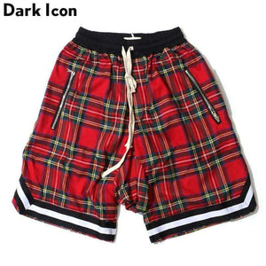 Planet Gates red / M Elastic Waist Plaid Men's Shorts 2018 Summer Drop Crotch Shorts Men 3 Colors