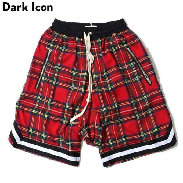 Planet Gates red / M Elastic Waist Plaid Men's Shorts 2018 Summer Drop Crotch Shorts Men 3 Colors