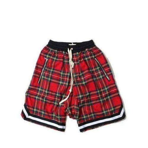 Planet Gates red / M Elastic Waist Plaid Men's Shorts 2018 Summer Drop Crotch Shorts Men 3 Colors