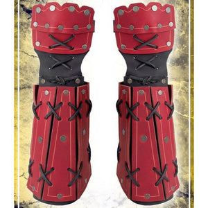 Planet Gates Red / M Medieval Samurai Leather Armor Bracer Long Gloves Men Cosplay Knight Gauntlet Lace Up Wristband Steampunk Accessories Vambraces