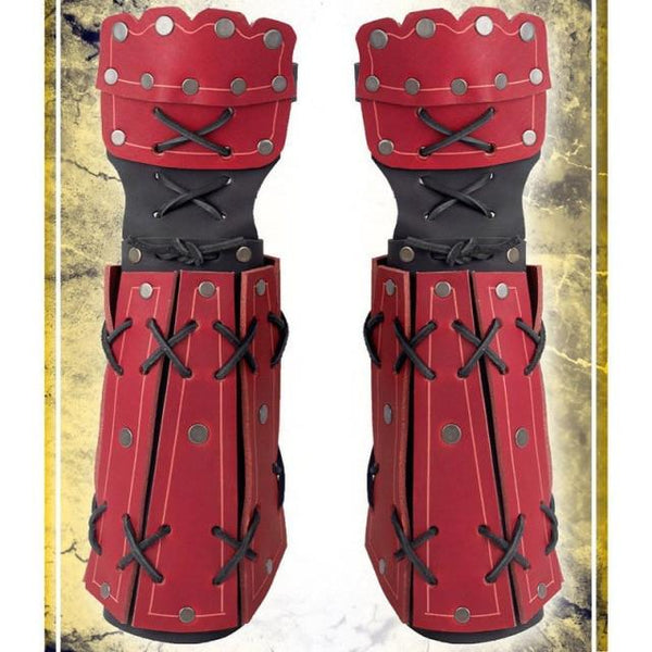 Planet Gates Red / M Medieval Samurai Leather Armor Bracer Long Gloves Men Cosplay Knight Gauntlet Lace Up Wristband Steampunk Accessories Vambraces