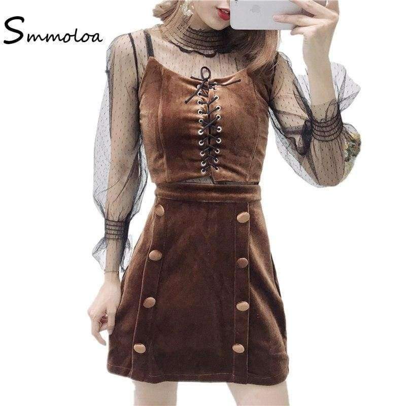 Planet Gates Red / M Sexy 3 Piece Sets European Mesh Blusa + Velvet Cami + Velvert Skirts Fashion Women Sets 2018 Autumn New