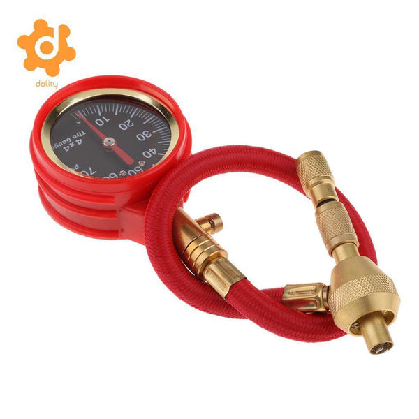 Planet Gates Red Mechanical Pointer Tire Pressure Gauge Tyre Deflator Kit with 4 Valve Cap for Automobile Cars Trucks