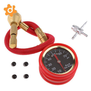 Planet Gates Red Mechanical Pointer Tire Pressure Gauge Tyre Deflator Kit with 4 Valve Cap for Automobile Cars Trucks