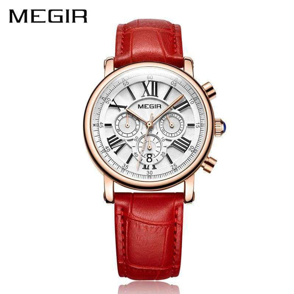 Planet Gates Червени MEGIR Модни дамски гривни Часовници Луксозен дамски кварцов часовник с висока марка за влюбени Relogio Feminino Спортни ръчни часовници