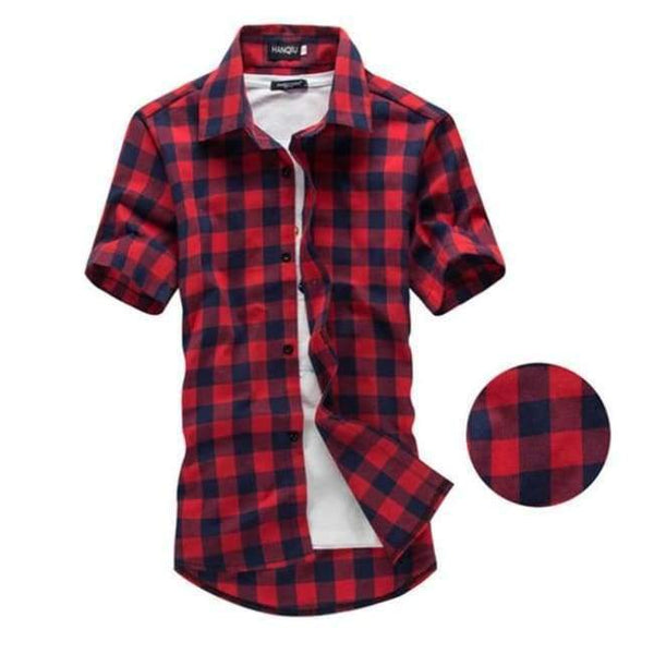 Planet Gates Red Navy / XL Red And Black Plaid Shirt Men Shirts 2017 New Summer Spring Fashion Chemise Homme Mens Dress Shirts Short Sleeve Shirt Men