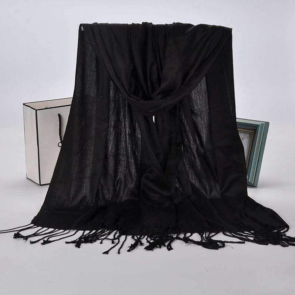 Planet Gates Red New Winter Women 60cm*170cm Black Red Solid Color Muslim Hijab Foulard Viscose Scarf Wrap With Tassel