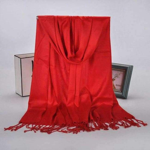 Planet Gates Red New Winter Women 60cm*170cm Black Red Solid Color Muslim Hijab Foulard Viscose Scarf Wrap With Tassel