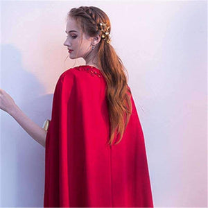 Planet Gates Red O-Neck Full Cap Sleeve Cape Zipper Dinner Party Formal Dress A-line Floor Length Evening Dress LX405