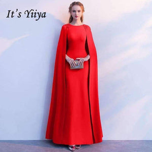 Planet Gates Red O-Neck Full Cap Sleeve Cape Zipper Dinner Party Formal Dress A-line Floor Length Evening Dress LX405