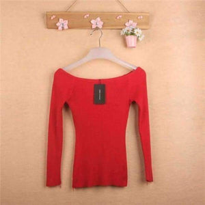 Planet Gates Red / One Size Autumn and Winter basic Women Sweater slit neckline Strapless Sweater thickening sweater top thread slim C0320