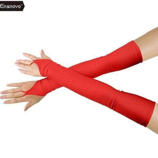 Planet Gates Red / One Size Ensnovo Women 18"  Stretchy Lycra Fingerless Over Elbow Opera Long Gloves costume cosplay dance party gloves