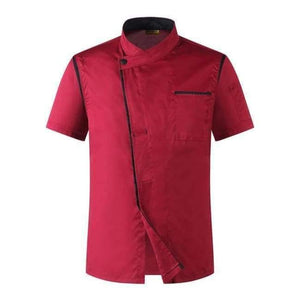 Planet Gates Red / One Size Men Women Oblique Collar Single Breasted Short Sleeves Spliced Bakery Work Uniforms Summer High Quality Chef Jacket