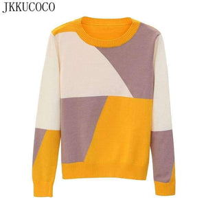 Planet Gates Red / One Size Newest Women Sweaters Mix Color Geometric Cotton Sweater Women Pullovers O-neck Winter sweaters Hot Sell 3 Colors