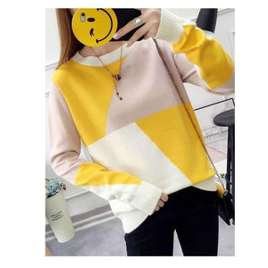 Planet Gates Red / One Size Newest Women Sweaters Mix Color Geometric Cotton Sweater Women Pullovers O-neck Winter sweaters Hot Sell 3 Colors