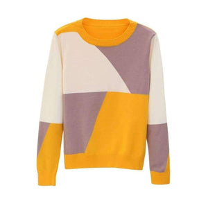 Planet Gates Red / One Size Newest Women Sweaters Mix Color Geometric Cotton Sweater Women Pullovers O-neck Winter sweaters Hot Sell 3 Colors
