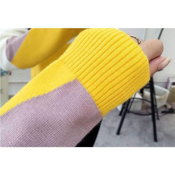 Planet Gates Red / One Size Newest Women Sweaters Mix Color Geometric Cotton Sweater Women Pullovers O-neck Winter sweaters Hot Sell 3 Colors