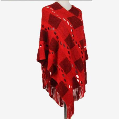 Planet Gates Red / One Size Women Hollow Out Sweater Knitted Tassel Poncho And Capes Ladies Long Size Cardigan Sweaters PH04