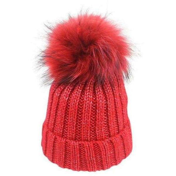 Planet Gates red pompom / Kids for 46-52cm 2018 Winter Blends Women Beanies Knit Hat Real Pompoms Fur Ball Beanie Gorro Solid Caps Casual Knit Crochet Bonnet Cap Hats