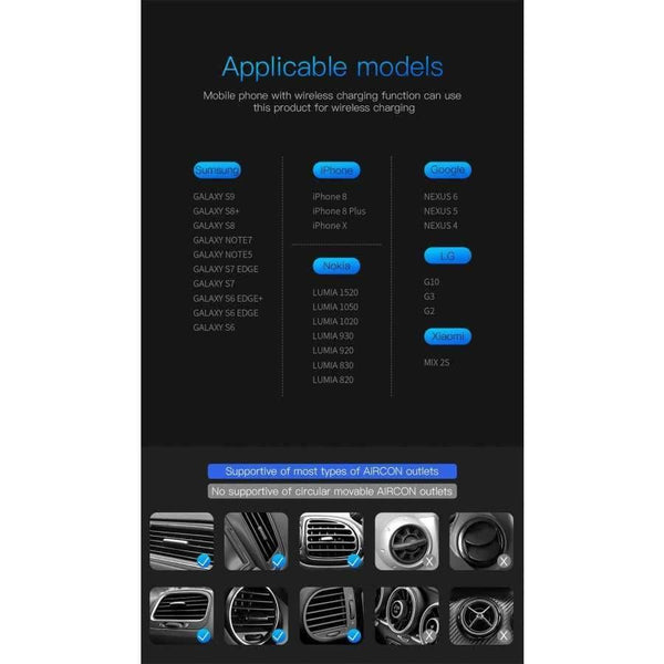 Planet Gates Red Qi Wireless Charger Car Holder for iPhone XS Max XR Samsung S9 Mobile Phone Holder Stand Air Vent Mount Car Phone Holder