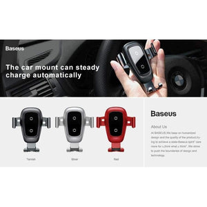 Planet Gates Red Qi Wireless Charger Car Holder for iPhone XS Max XR Samsung S9 Mobile Phone Holder Stand Air Vent Mount Car Phone Holder