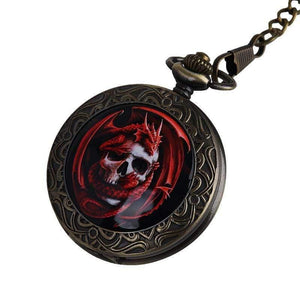 Planet Gates Red Quartz Pocket Watch Pirate Skull Head Horror with Chain Men Women Pendant Necklace For Gift Christmas
