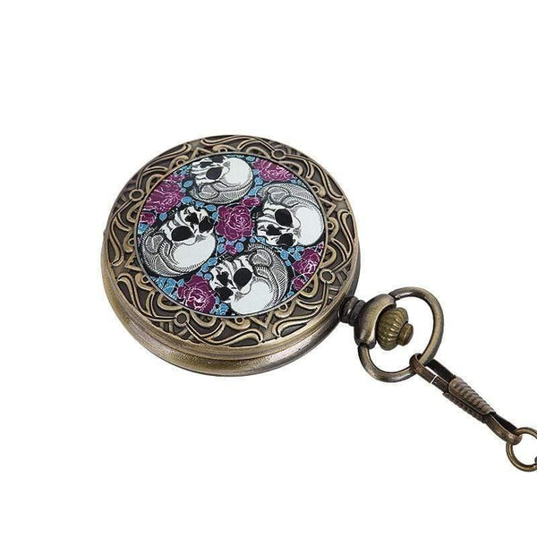 Planet Gates Red Quartz Pocket Watch Pirate Skull Head Horror with Chain Men Women Pendant Necklace For Gift Christmas