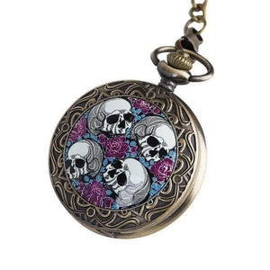 Planet Gates Red Quartz Pocket Watch Pirate Skull Head Horror with Chain Men Women Pendant Necklace For Gift Christmas