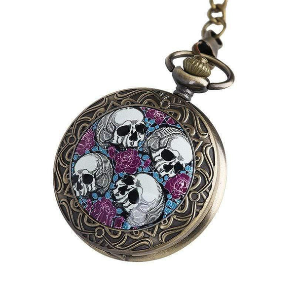 Planet Gates Red Quartz Pocket Watch Pirate Skull Head Horror with Chain Men Women Pendant Necklace For Gift Christmas