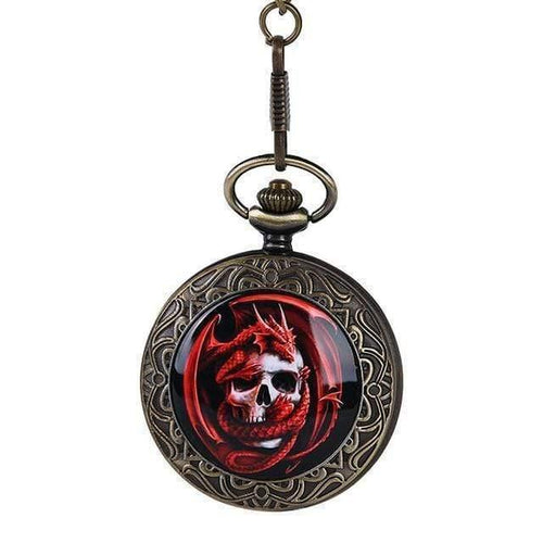 Planet Gates Red Quartz Pocket Watch Pirate Skull Head Horror with Chain Men Women Pendant Necklace For Gift Christmas