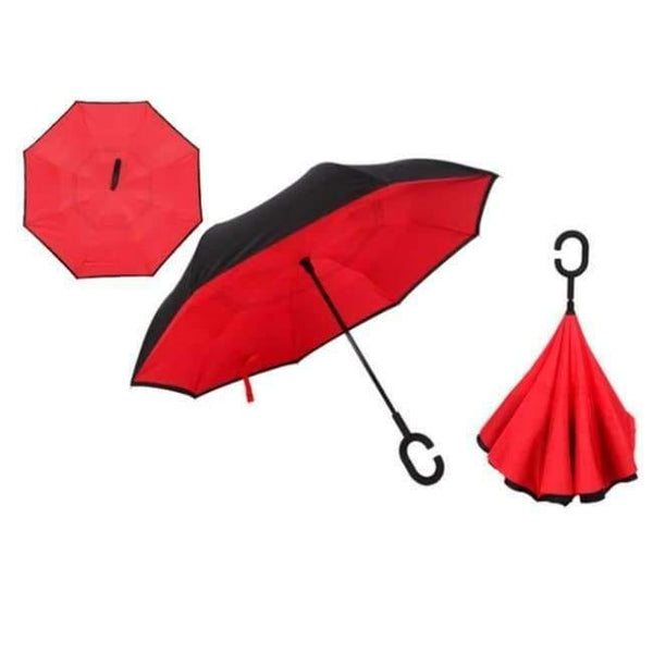 Planet Gates Red Reverse Folding Double Layer Inverted Chuva Umbrella Self Stand Inside Out Rain Protection C-Hook Hands For Car