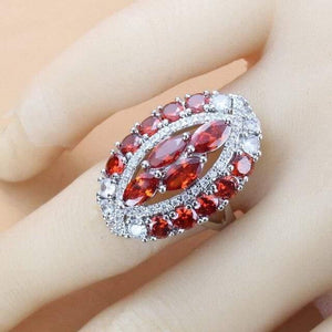 Planet Gates Red Ring / 9 Bridal Luxurious Wedding Accessories 925 Sterling Silver Natural Red Garnet Big Jewelry Sets For Women 6-Color 4PCS Sets