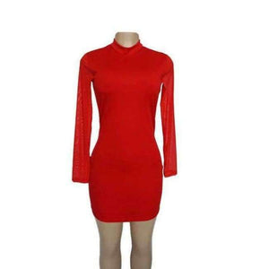 Planet Gates Red / S Autumn Net Yarn Long Sleeve Mini Bodycon Dress Dresses Autumn Winter Sexy Women Casual Party Club Black Dress Vestidos