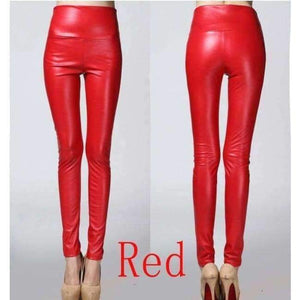 Planet Gates red / S Autumn winter Women legging skinny PU leather pencil Leggings slim faux Leather Pants female fashion thick fleece trousers