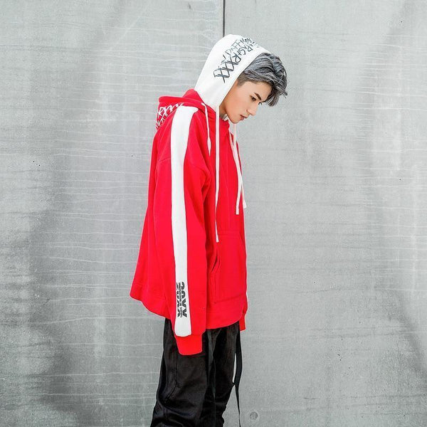 Planet Gates RED / S BF Oversize Hoodie Streetwear Hip Hop Red Black Double  Mens Hoodies