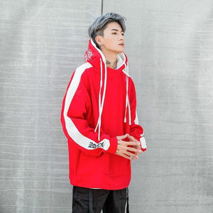 Planet Gates RED / S BF Oversize Hoodie Streetwear Hip Hop Red Black Double  Mens Hoodies