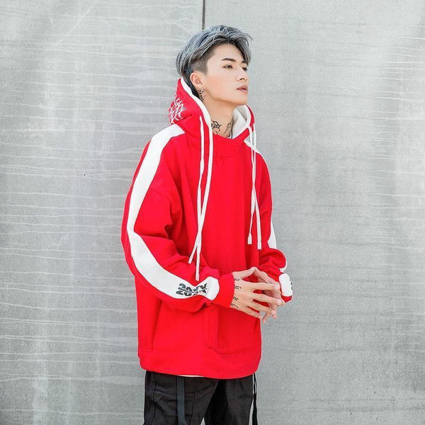 Planet Gates RED / S BF Oversize Hoodie Streetwear Hip Hop Red Black Double  Mens Hoodies