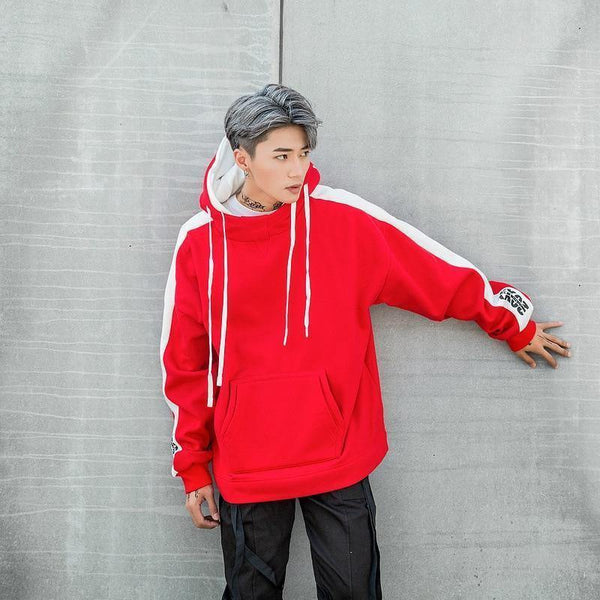 Planet Gates RED / S BF Oversize Hoodie Streetwear Hip Hop Red Black Double  Mens Hoodies