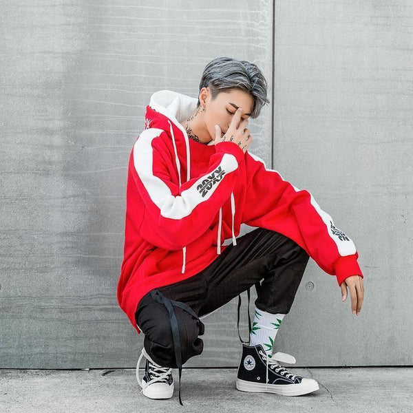 Planet Gates RED / S BF Oversize Hoodie Streetwear Hip Hop Red Black Double  Mens Hoodies