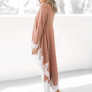 Planet Gates red / S Casual Irregular T shirt Women Autumn Long Sleeve O Neck Tops&Tees Elegant Lace Patchwork Streetwear T-Shirt Plus Size