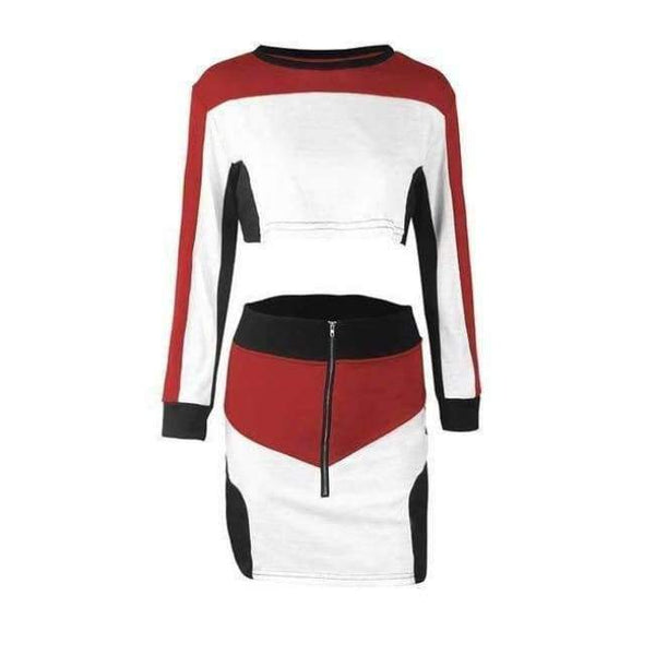 Planet Gates Red / S / China Autumn women crop tops and Mini Skirts Sets 2Pcs Women Tracksuit SweatshirtS 2 piece set women matching sets